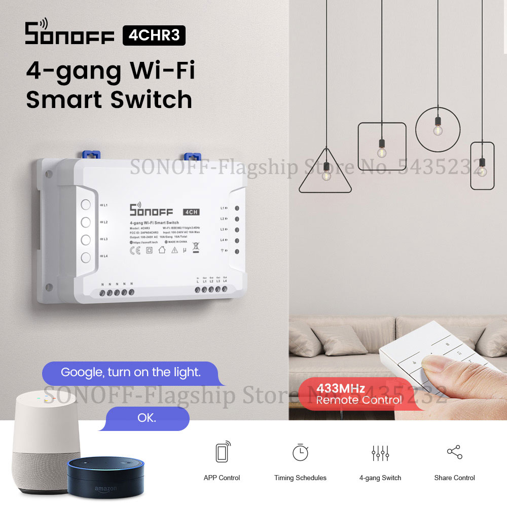 Smart Light Switch Wifi - Itead SONOFF 4CH R3 Wifiรีโมทคอนโทรลไร้สายรีเลย์โมดูลสวิทช์4 Gang