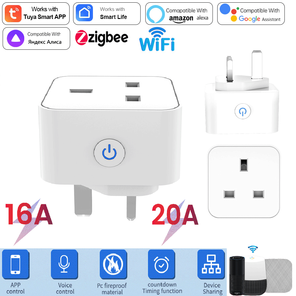 Wifi Smart Plug - ทูย่า สมาร์ทซ็อกเก็ต 16A/20A อินเตอร์เน็ตไร้สายหรือซิกบี ปลั๊กอังกฤษ 3