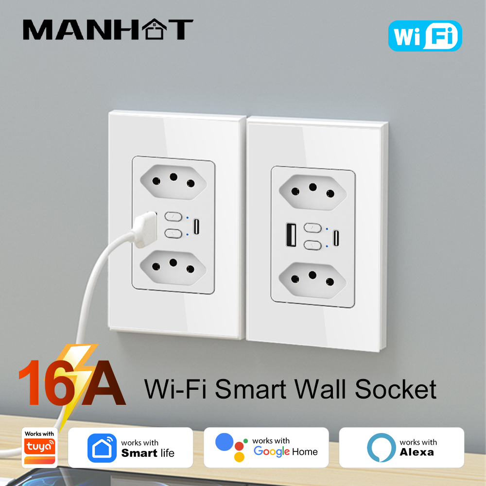 Wifi Smart Plug - MANHOT ปลั๊กไฟอัจฉริยะ Wifi สำหรับบราซิล พร้อมช่องเสียบ USB